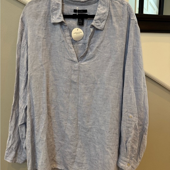 Tahari Casual Light Gray Linen Shirt - Picture 2 of 3